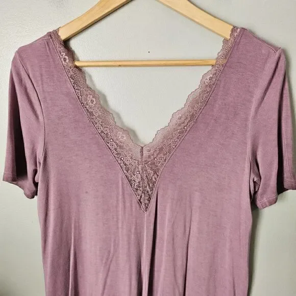 EUC AMERICAN EAGLE SOFT & SEXY DOUBLE V NECK LACED MAUVE TOP SIZE M - Picture 3 of 13